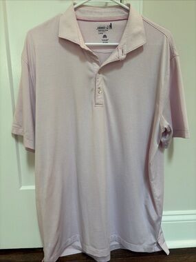 johnnie-O Men's Large Light Pink/white striped Short-Sleeve Polo